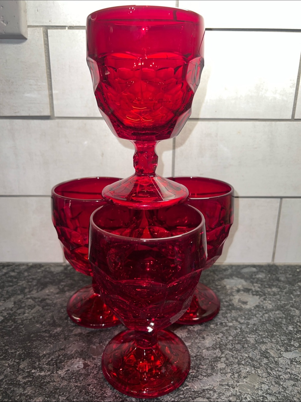 Viking Glass Georgian Ruby Red Pressed Glass Goblets - 4pcs. Like new.